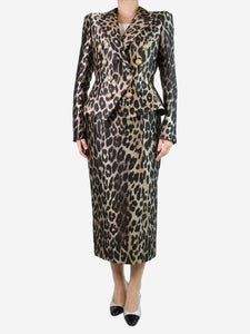 Balmain Balmain Animal Print leopard print blazer and midi skirt set - size UK 14