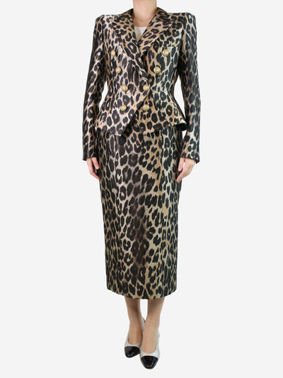 Balmain Animal Print leopard print blazer and midi skirt set - size UK 14 Sets Balmain 