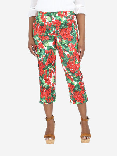 Green floral slim cropped trousers - size UK 14 Trousers Dolce & Gabbana 