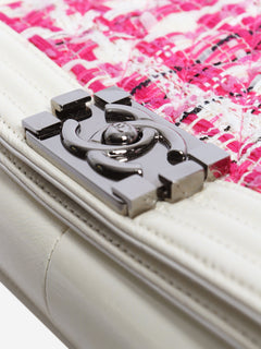 Pink and white 2014 leather and tweed boy bag Shoulder bags Chanel 
