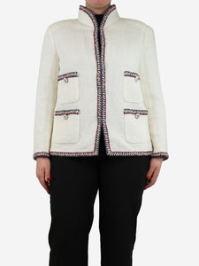 Chanel White tweed woven trim jacket - size UK 16