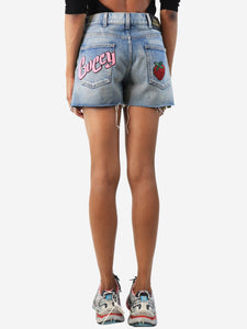 Gucci Blue strawberry applique denim shorts - size UK 4