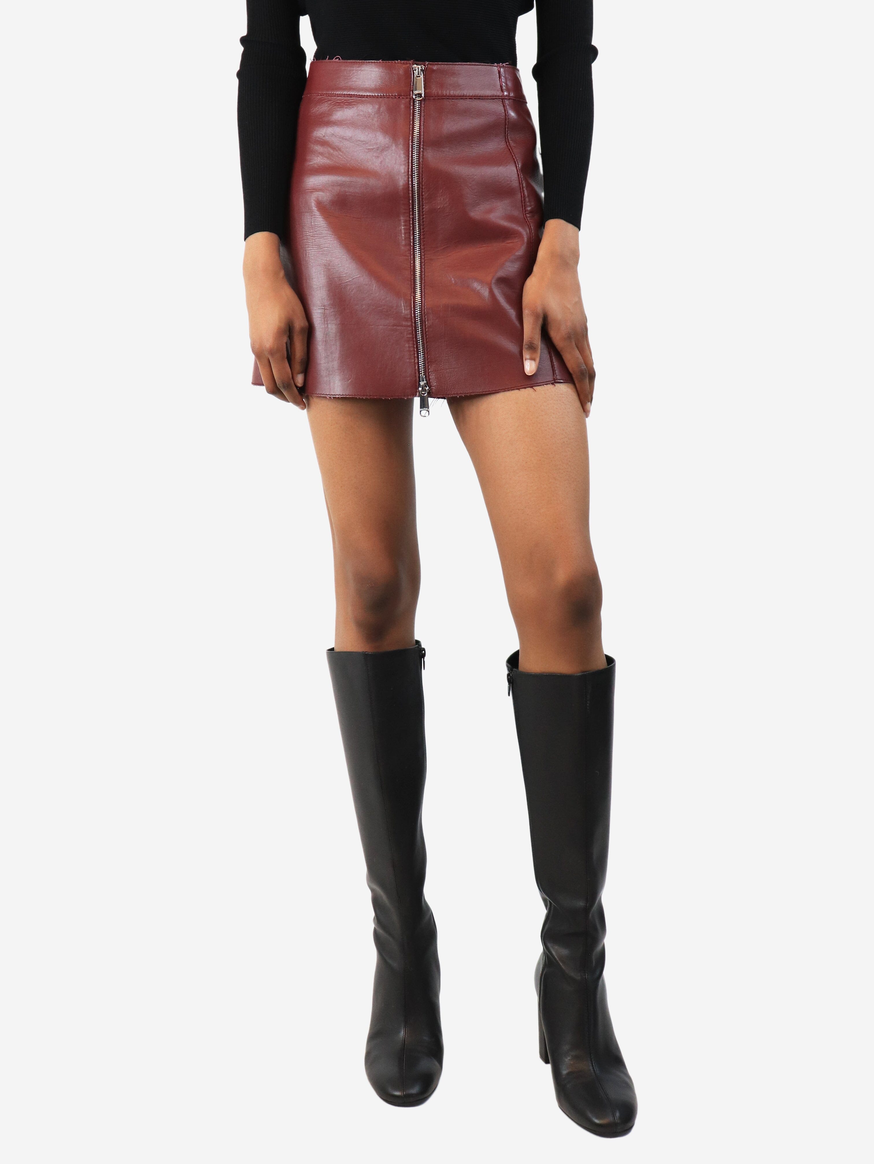 Burgundy leather mini skirt - size UK 4 Skirts Max & Co 