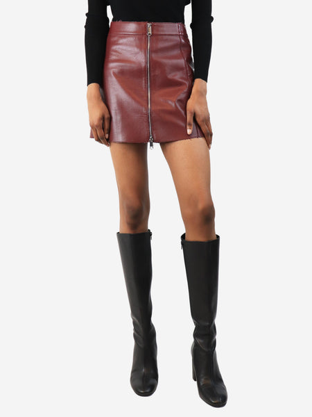 Burgundy leather mini skirt - size UK 4 product image