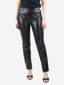 Valentino Black woven lace detail leather trousers - size UK 8