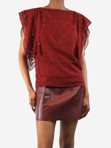 Isabel Marant Isabel Marant Red embroidered silk top - size UK 6