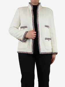 Chanel White tweed woven trim jacket - size UK 16