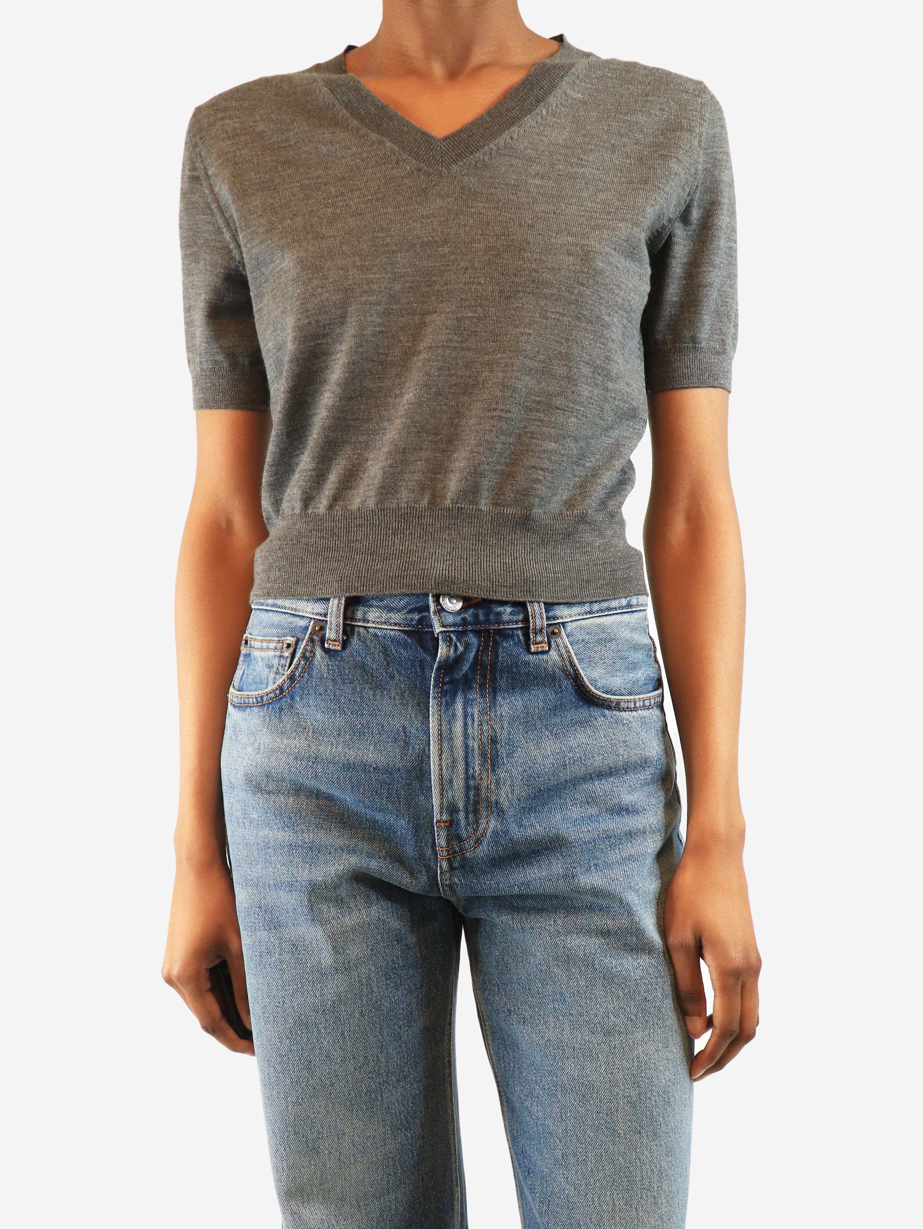 Taupe monili v-neck top - size M Tops Brunello Cucinelli 