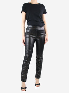 Valentino Black woven lace detail leather trousers - size UK 8