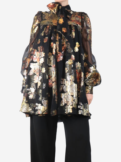 Black lurex tie-neck blouse - size UK 12 Dresses Saint Laurent 