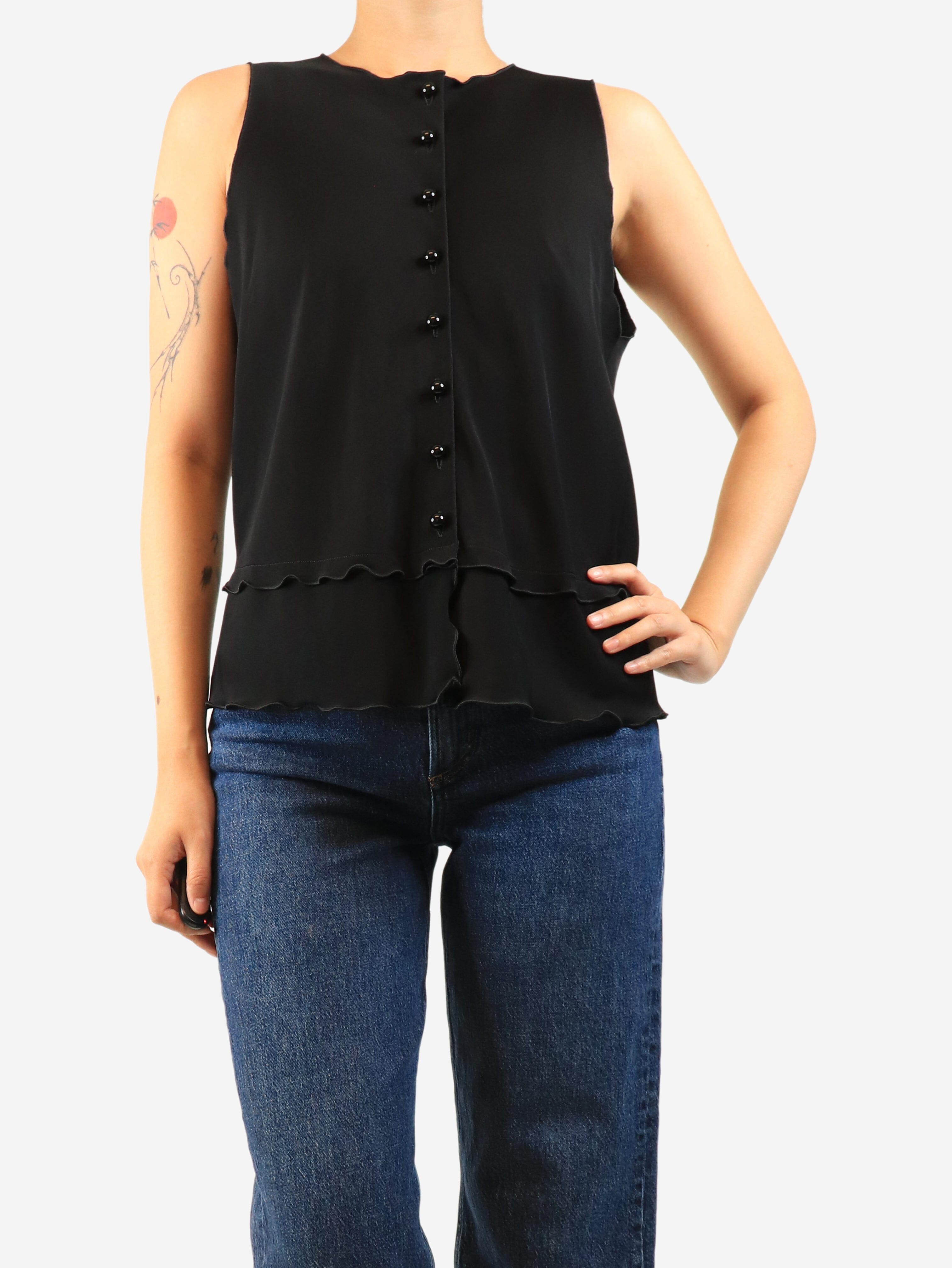 Black sleeveless button-front top - size UK 16 Tops Giorgio Armani 
