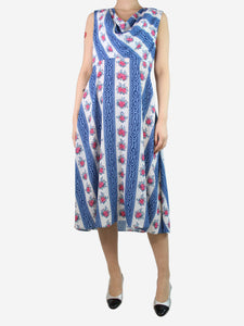Emilia Wickstead Blue sleeveless floral printed dress - size UK 14