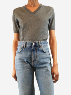 Taupe monili v-neck top - size M Tops Brunello Cucinelli 