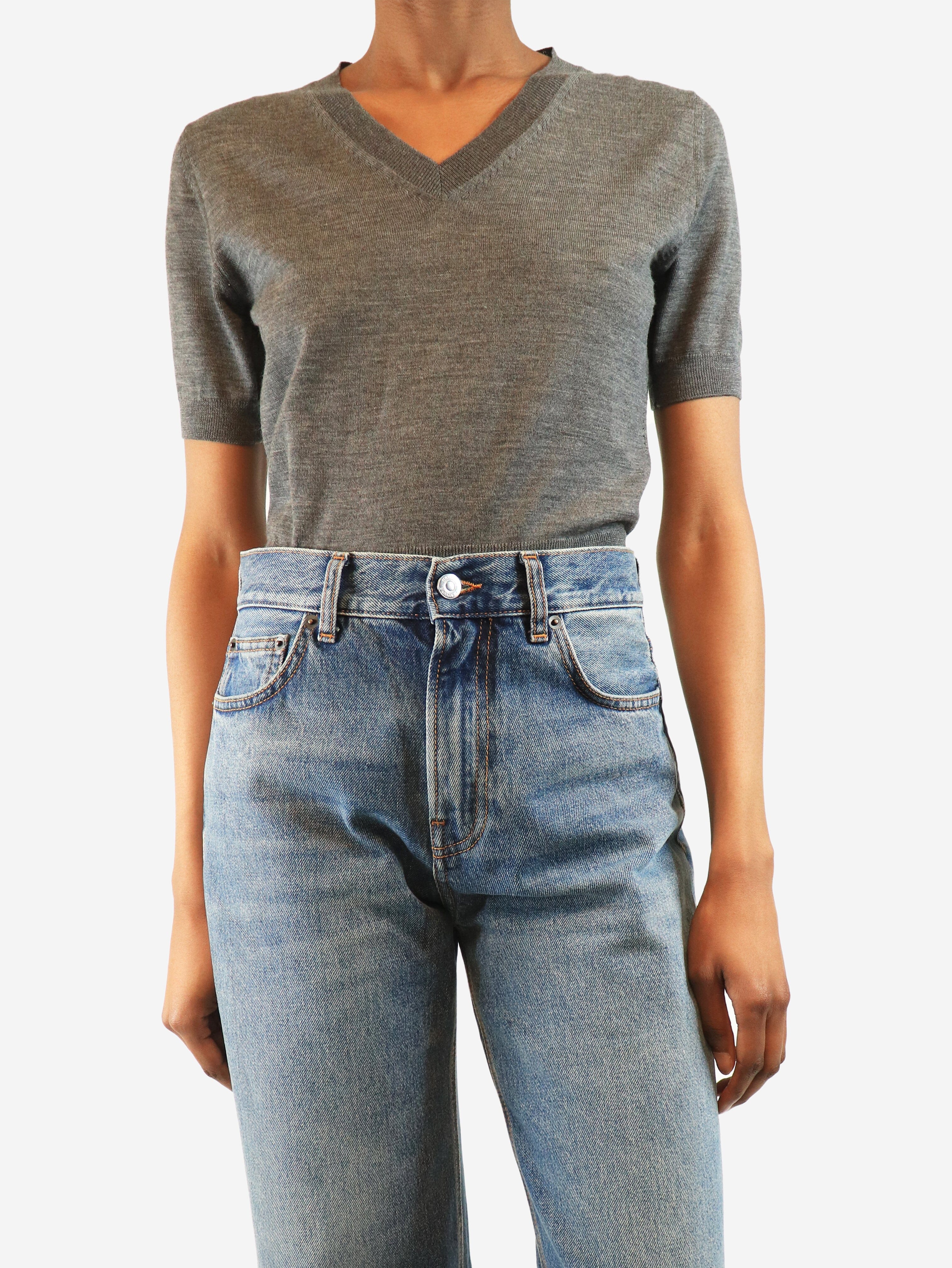 Taupe monili v-neck top - size M Tops Brunello Cucinelli 