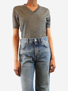 Taupe monili v-neck top - size M Tops Brunello Cucinelli 