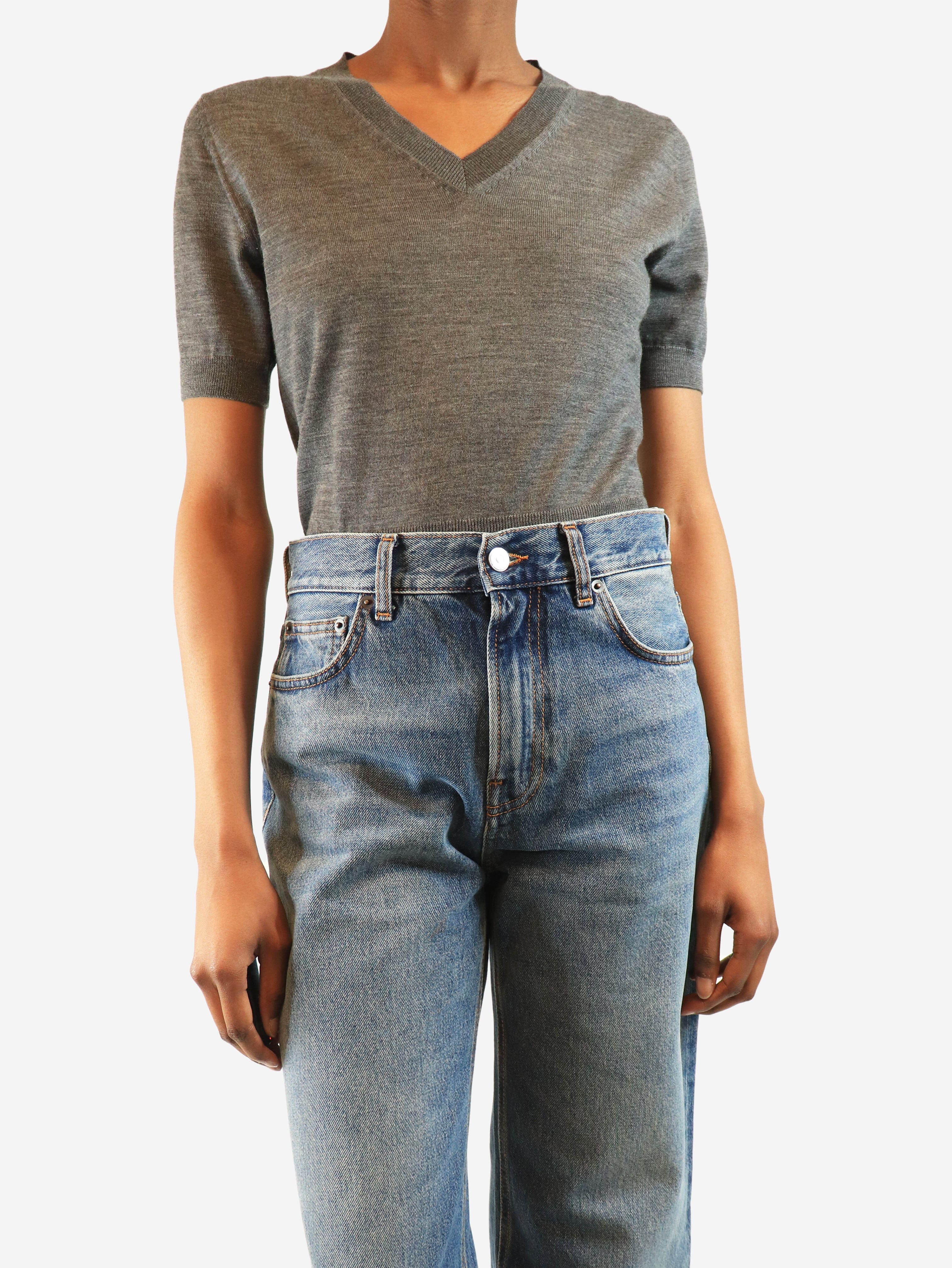 Taupe monili v-neck top - size M Tops Brunello Cucinelli 
