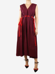 Roksanda Wine Alenia drawstring-waist poplin maxi dress - size UK 10