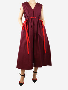 Roksanda Wine Alenia drawstring-waist poplin maxi dress - size UK 10