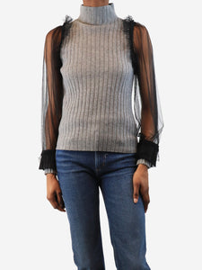 Aviu Aviu Grey ribbed knit with tulle sleeves - size UK 8