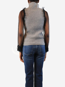 Aviu Aviu Grey ribbed knit with tulle sleeves - size UK 8