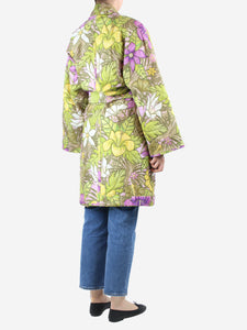 Hayley Menzies Green floral embroidered belted coat - size UK 12