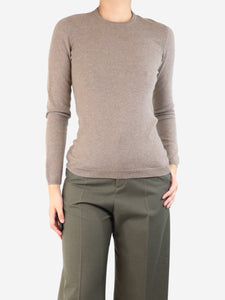 Brunello Cucinelli Brown cashmere jumper with suede elbow patch- size M