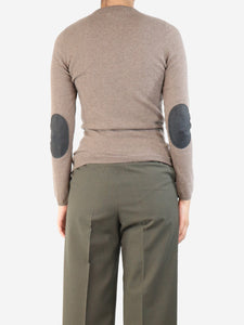 Brunello Cucinelli Brown cashmere jumper with suede elbow patch- size M