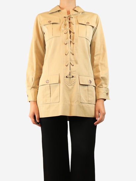 Beige vintage 1968 runway Saharan lace-up tunic - size UK 8 product image