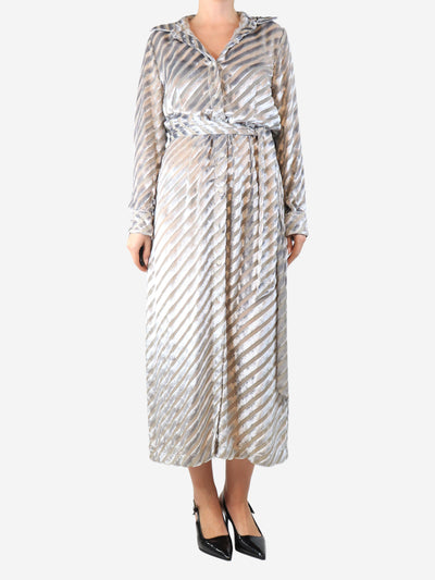 Silver velvet diagonal-striped shirt dress - size UK 14 Dresses Dries Van Noten 