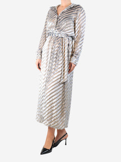 Silver velvet diagonal-striped shirt dress - size UK 14 Dresses Dries Van Noten 