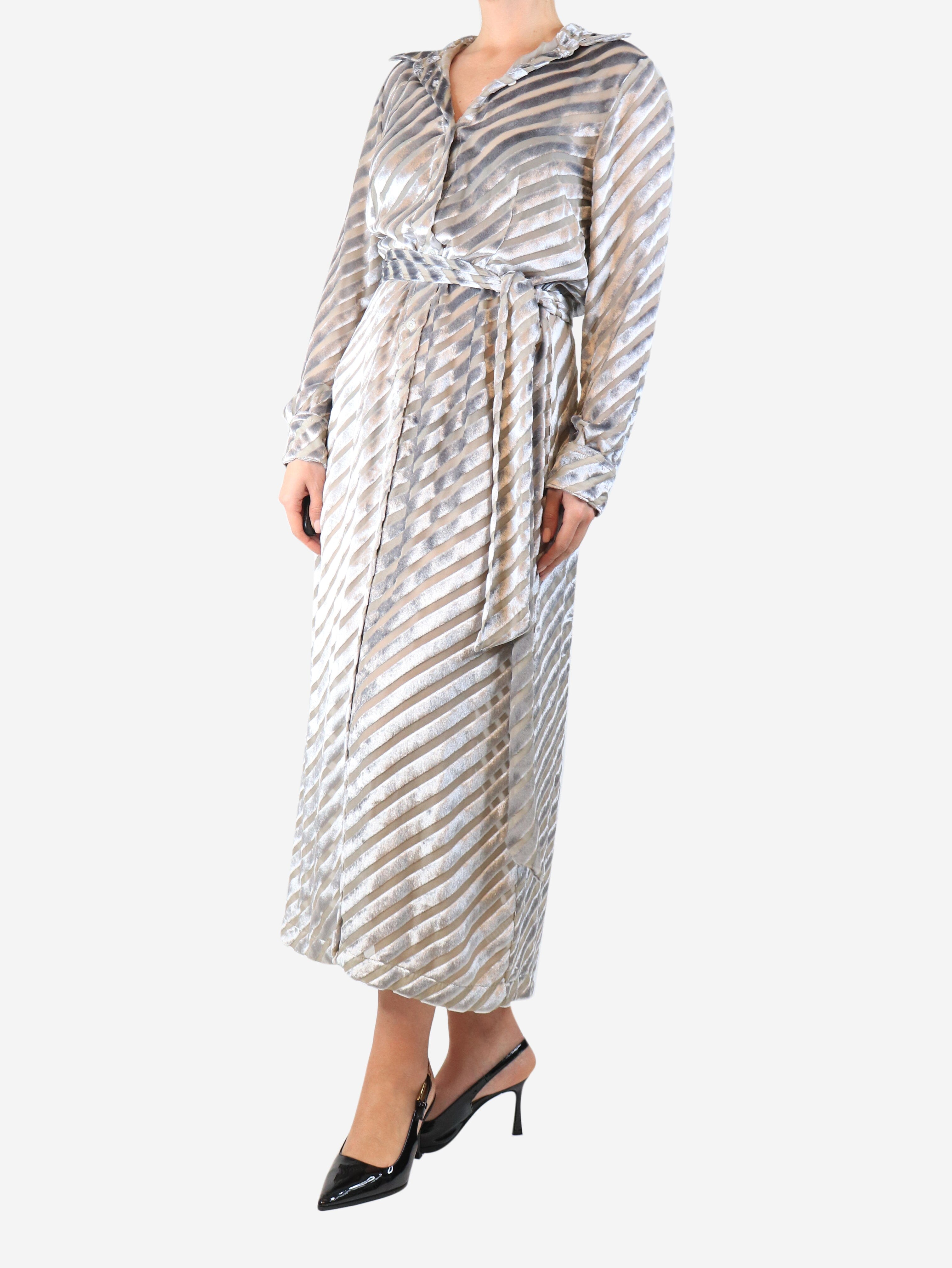 Silver velvet diagonal-striped shirt dress - size UK 14 Dresses Dries Van Noten 