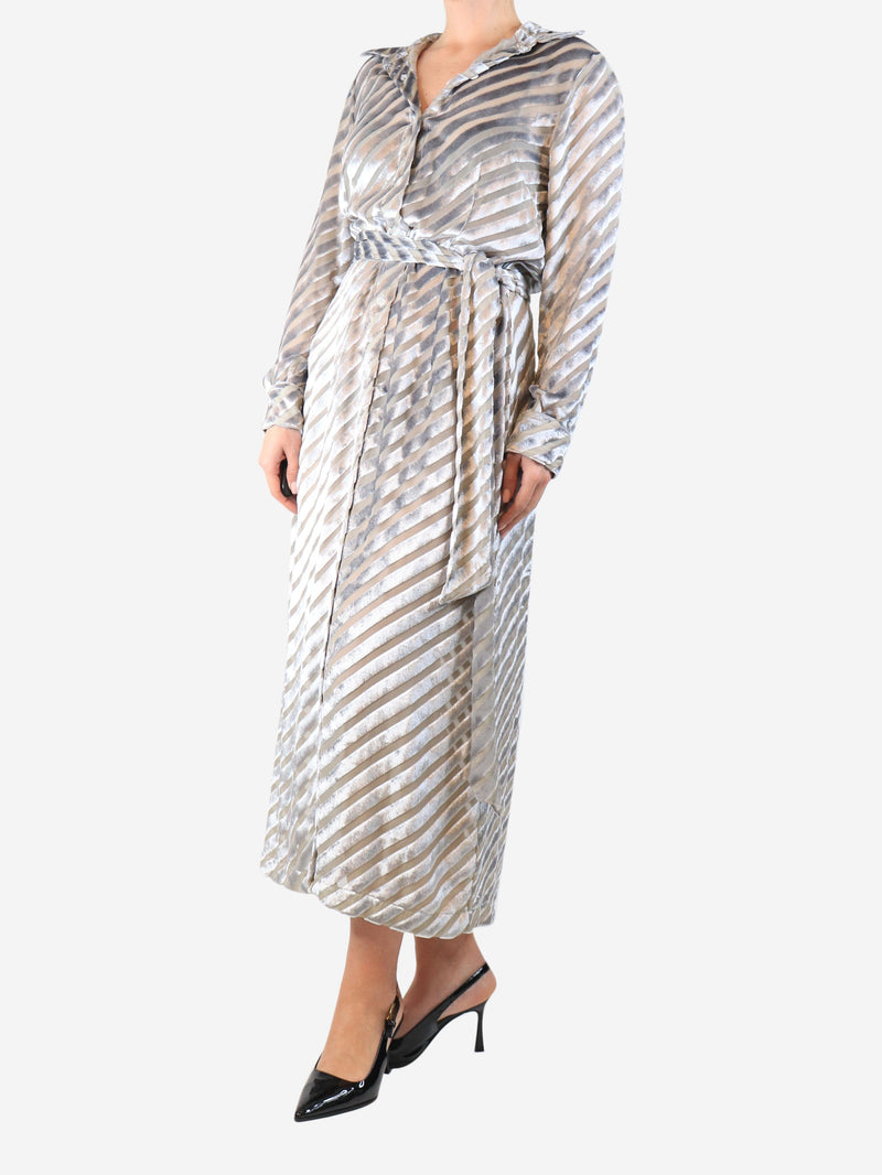 Silver velvet diagonal-striped shirt dress - size UK 14 Dresses Dries Van Noten 