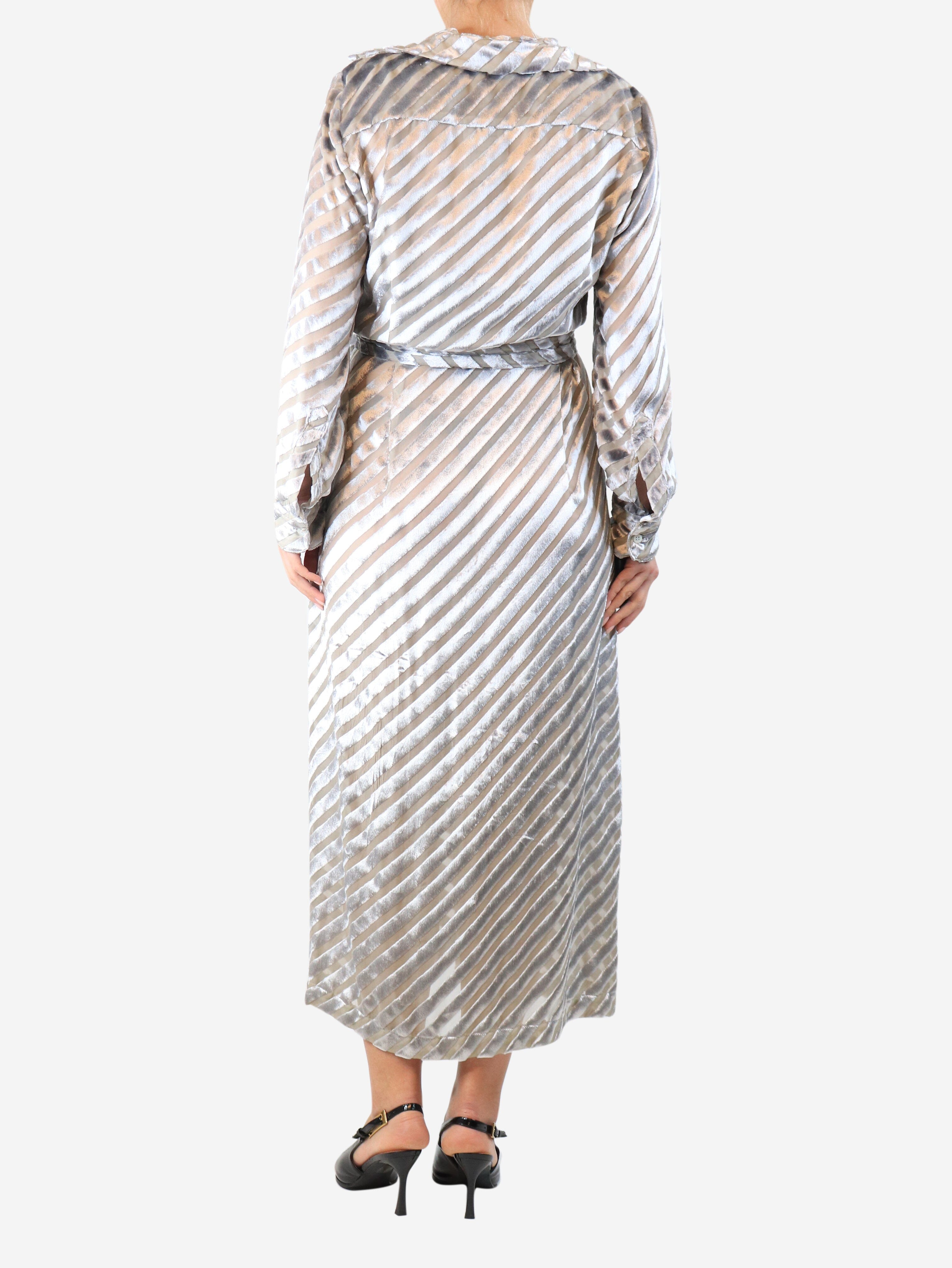 Silver velvet diagonal-striped shirt dress - size UK 14 Dresses Dries Van Noten 