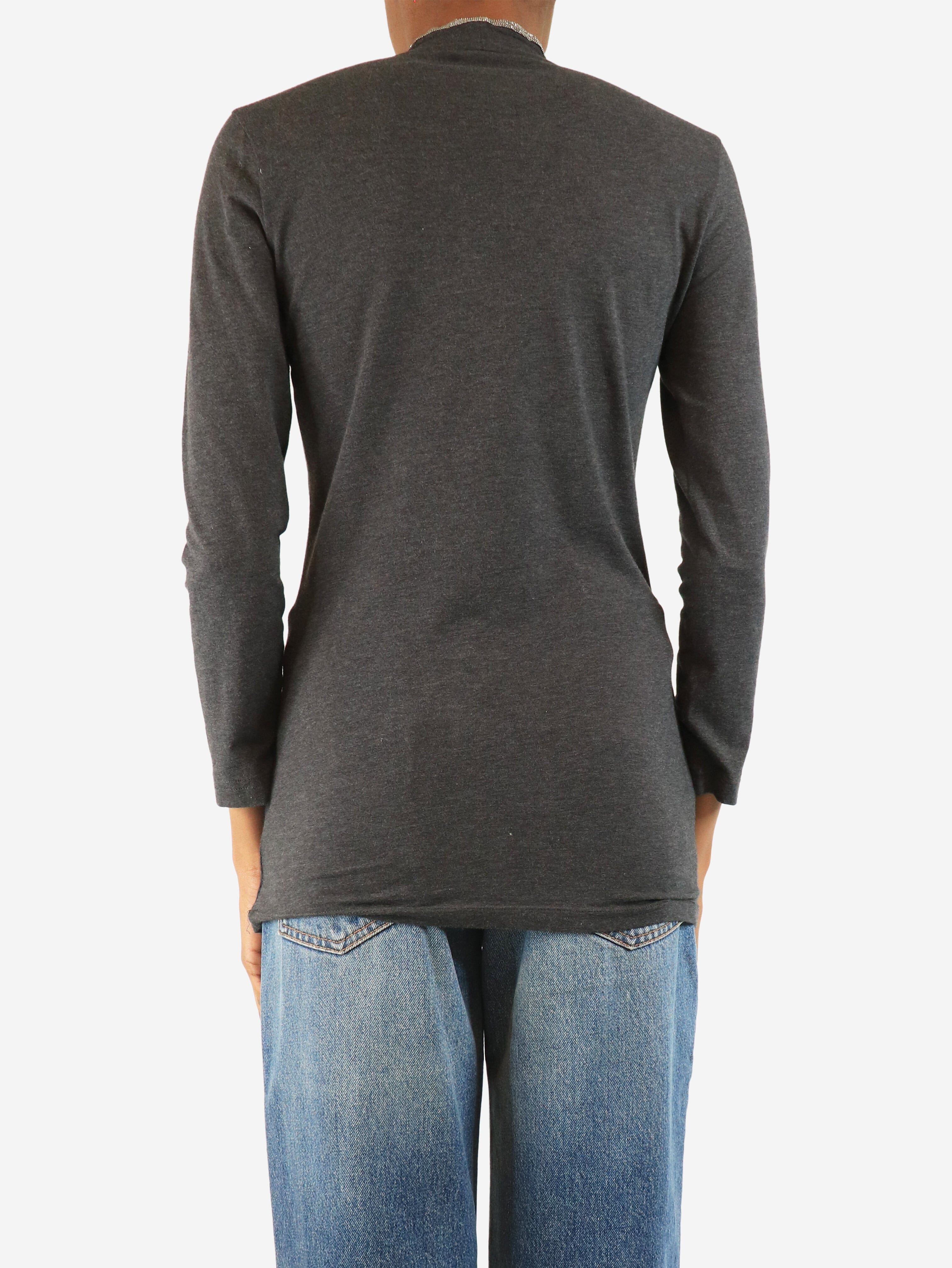 Grey monili v-neck top - size M Tops Brunello Cucinelli 