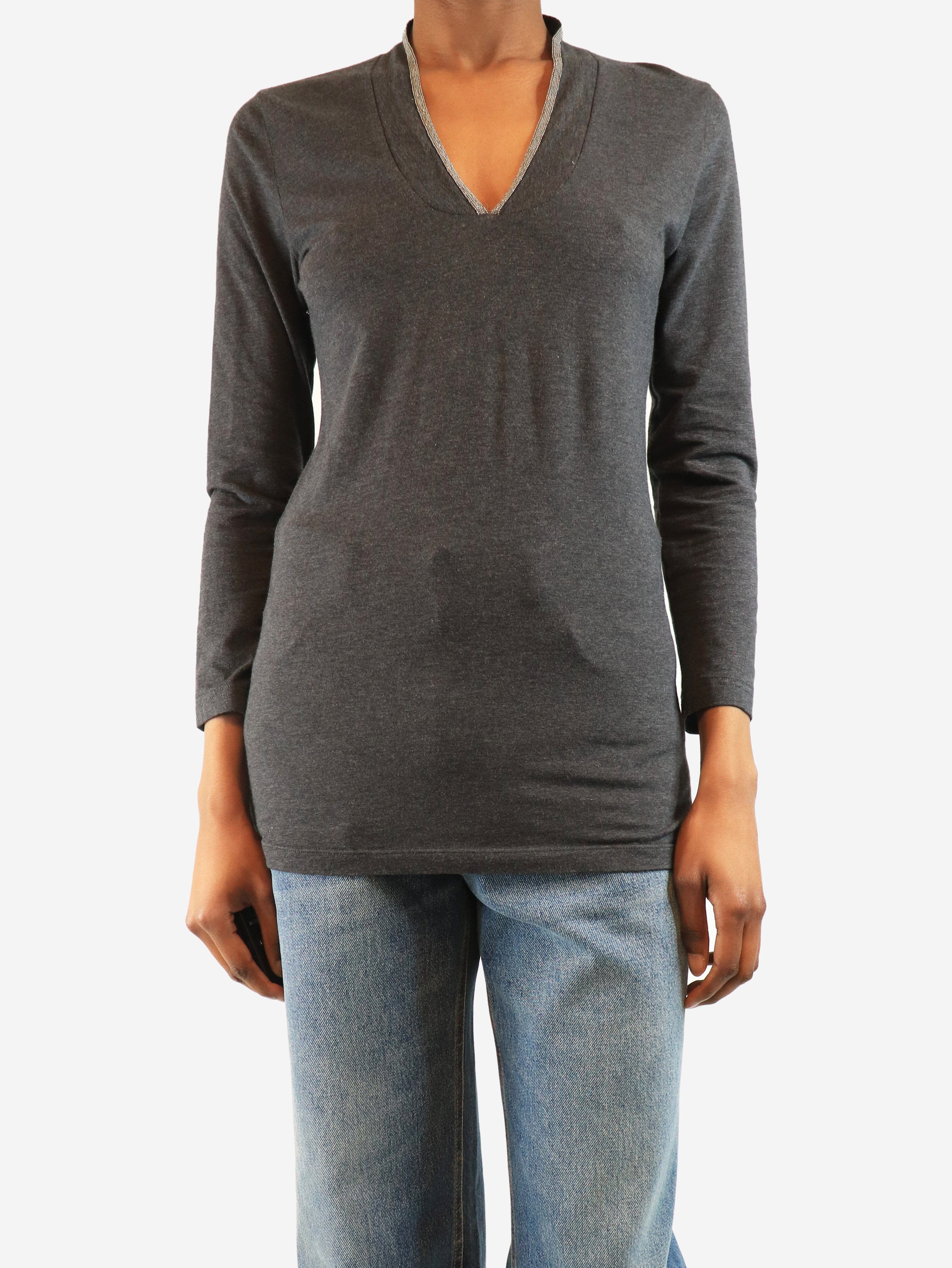 Grey monili v-neck top - size M Tops Brunello Cucinelli 