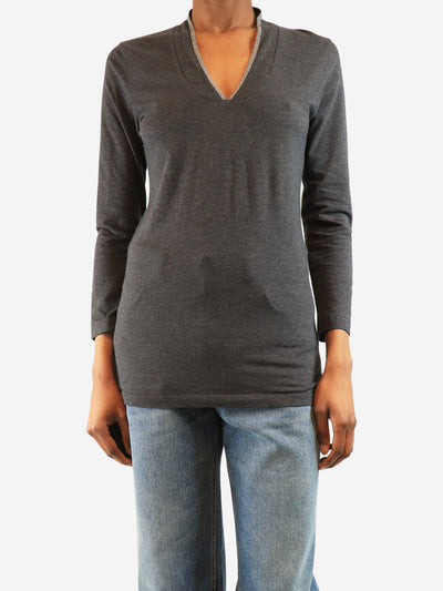 Grey monili v-neck top - size M Tops Brunello Cucinelli 