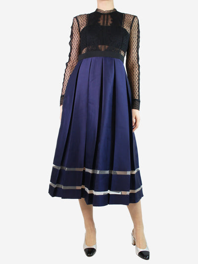 Blue lace pleated dress - size UK 12 Dresses self-portrait 