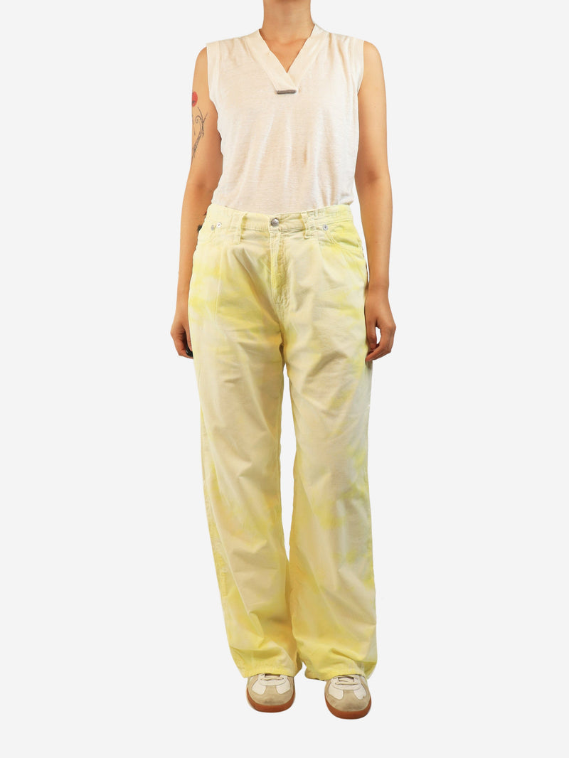 Pale yellow SS22 Damon pleated wide-leg jeans - size UK 8 Denim R13 