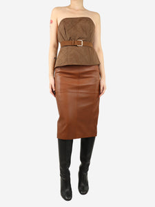 Max Mara Studio Tan Cloro leather midi skirt - size UK 8