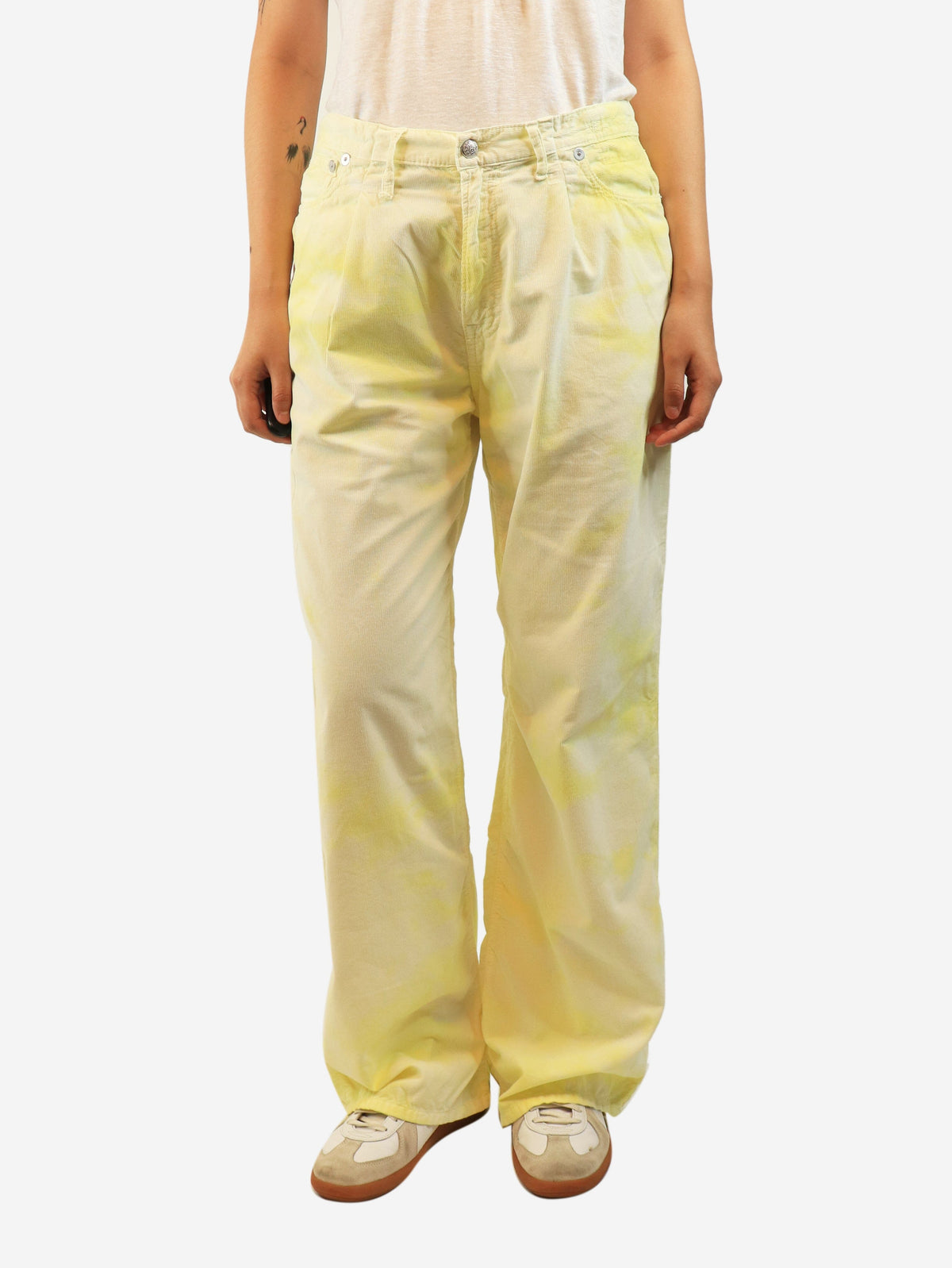 Pale yellow SS22 Damon pleated wide-leg jeans - size UK 8 Denim R13 