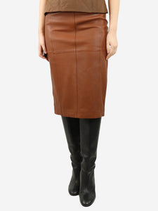 Max Mara Studio Tan Cloro leather midi skirt - size UK 8