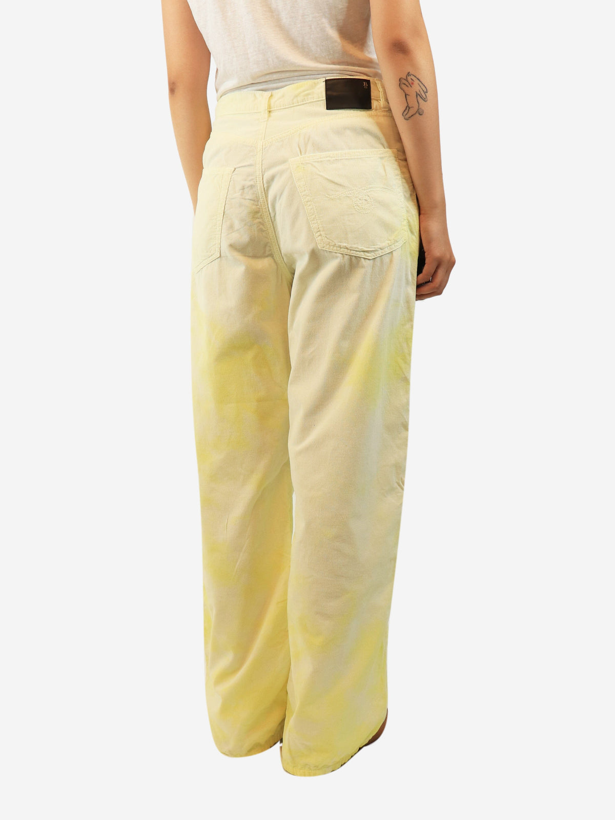 Pale yellow SS22 Damon pleated wide-leg jeans - size UK 8 Denim R13 