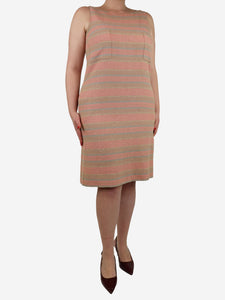 Chanel Pink tweed striped pocket dress - size UK 16