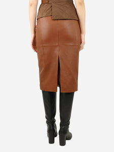 Max Mara Studio Tan Cloro leather midi skirt - size UK 8