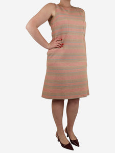 Chanel Pink tweed striped pocket dress - size UK 16