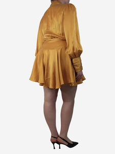 Zimmermann Mustard yellow silk wrap mini dress - size UK 12