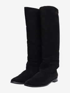 Manolo Blahnik Black suede fur-lined knee-high boots - size EU 40.5