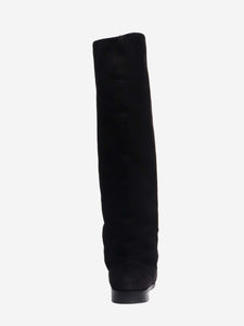 Manolo Blahnik Black suede fur-lined knee-high boots - size EU 40.5