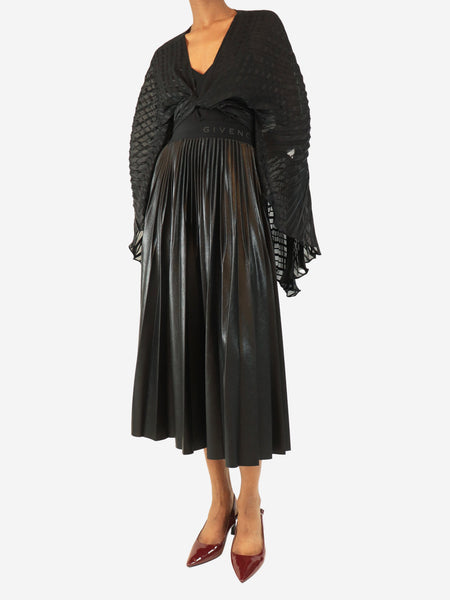 Black pleated faux-leather midi skirt - size UK 8 alternate image