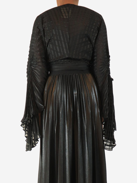 Black pleated stripe wrap top - size UK 6 alternate image